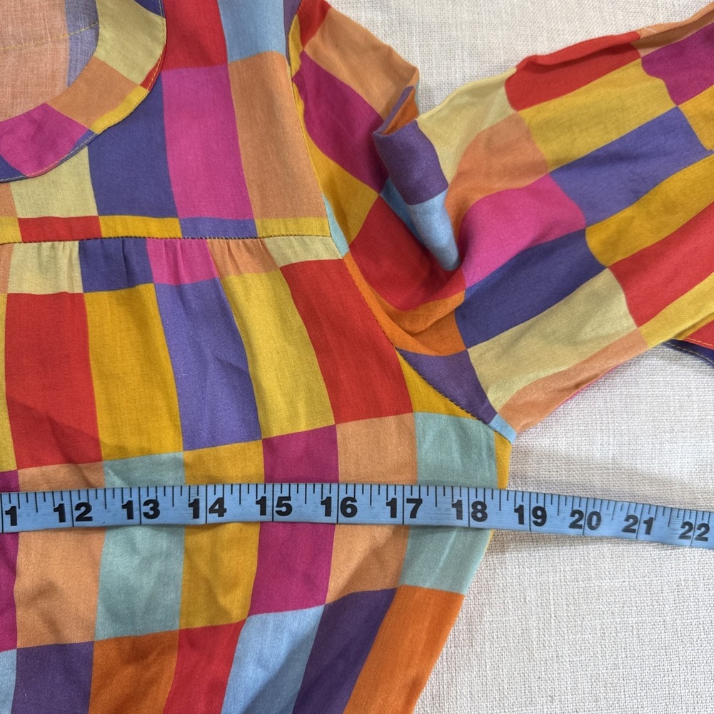 Maxi Dress M Colorblock Rainbow Belted Boho 80s Artsy Mod‎ Festival - Picture 10 of 14